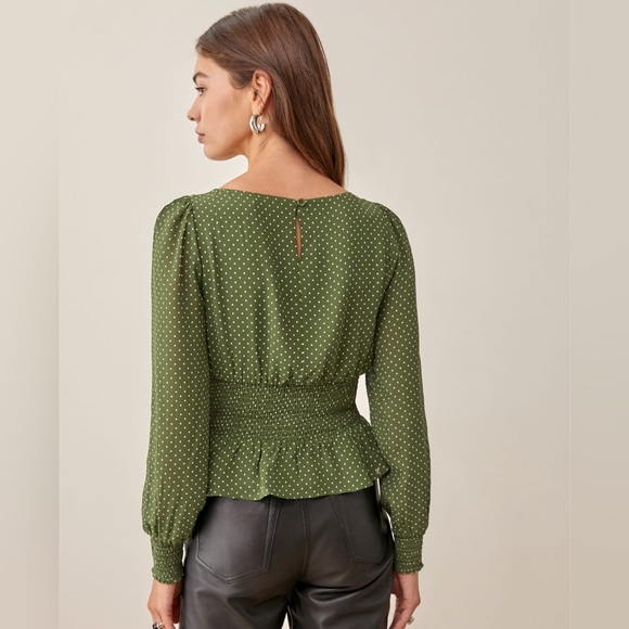 Reformation Hearth top in Green Polka Dot/Peat - Picture 2 of 6